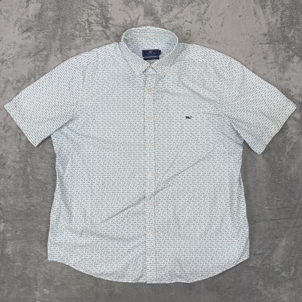 Vineyard Vines Classic Fit Tucker Shirt Mens XL Short Sleeve FISH AOP 655‎